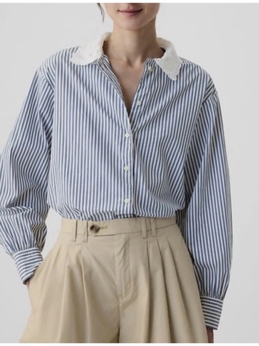 DÔEN x Gap Organic Cotton Striped Big Shirt With Peter Pan Collar Size Small NWT